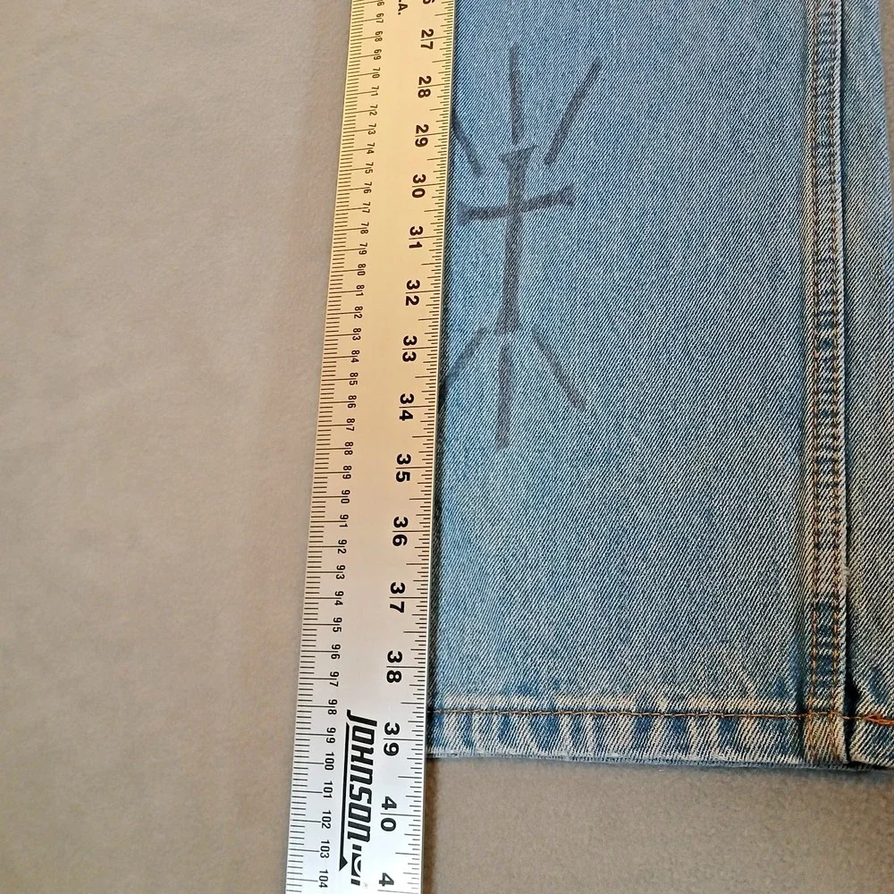 Levis 505 Jeans Mens 34x29 Blue Medium Wash Straight Denim Pants Logo Patches